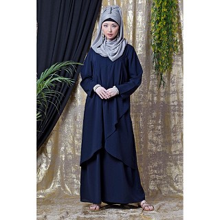 Asymmetrical abaya with overlapped panel- Navy Blue